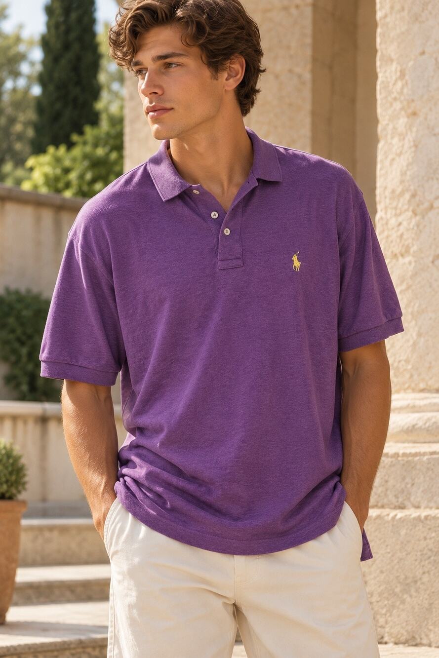 Vintage 90s Polo Ralph Lauren Men’s XL Purple Cotton Polo Made USA Yellow Pony